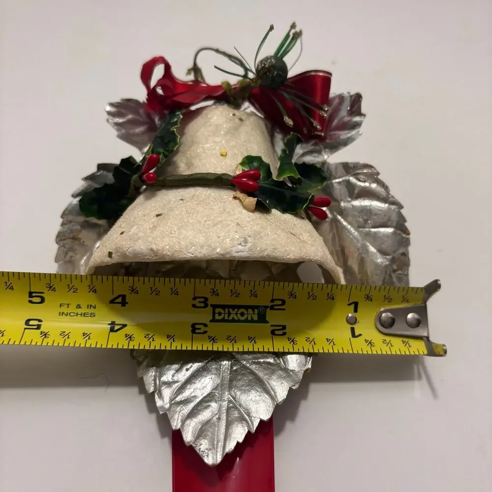 Vintage Paper Mache Christmas Jingle Bell Door Hanger, 21” MCM Celluloid Ribbon